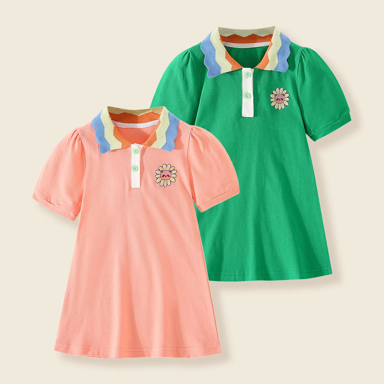 

Детское платье-рубашка-поло с цветочным принтом и коротким рукавом