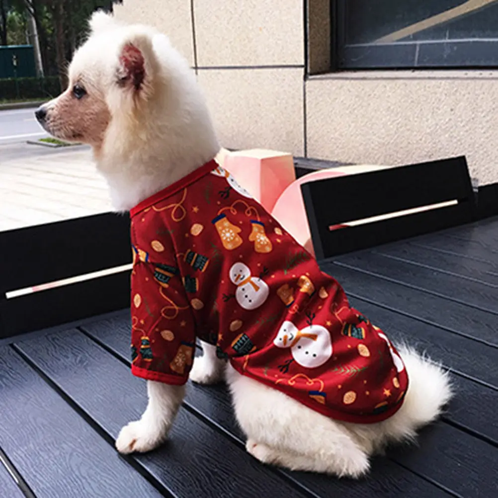 크리스마스 의류 애완동물 용품 면 코트 편안한 눈사람 패턴 크리스마스 테마 의..