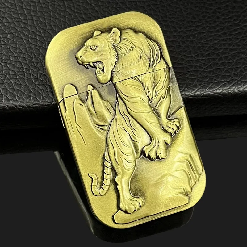 

2024 Creative Embossed Zinc Alloy Gas Inflatable Metal Windproof Lighter Men's Cigarette Accessories