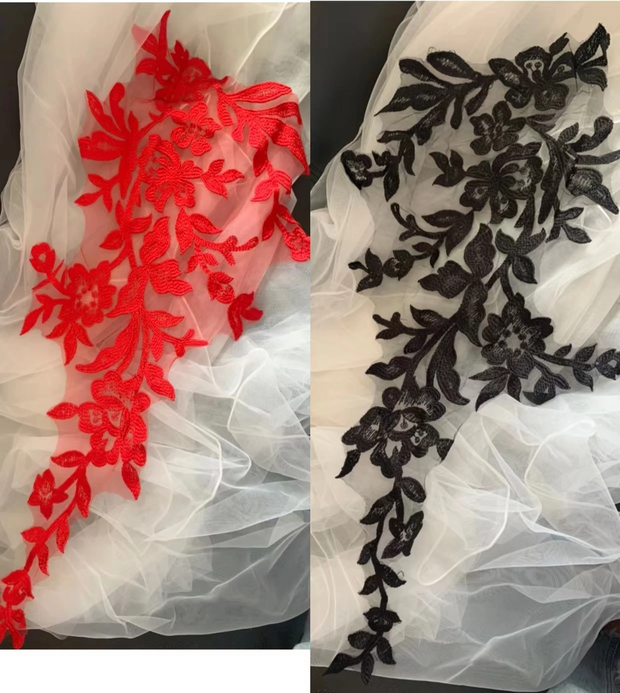 

Высококачественные аксессуары из искусственного шелка, черные и красные цветочные аппликации для свадебных платьев