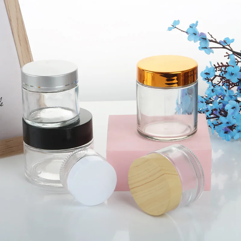 20pcs 10g-100g Empty Clear Glass Jar Straight Sided Cream Jars sliver/gold/black lid inner liner empty cosmetic container jars 6