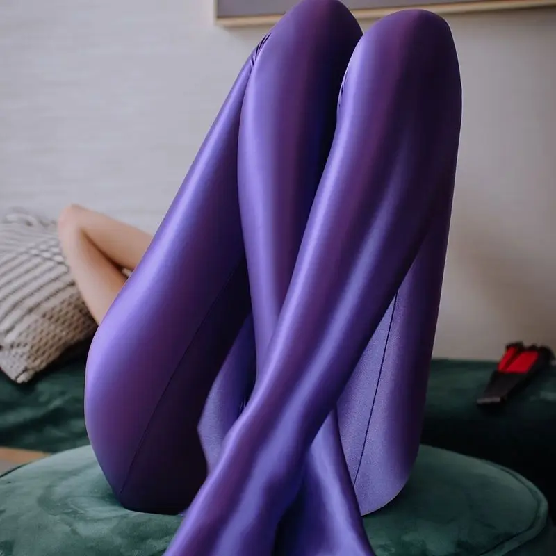 Glossy Satin Tights Sexy Silk Smooth Pantyhose Japanese High Waist Plus Size Fitness Sports Leggings