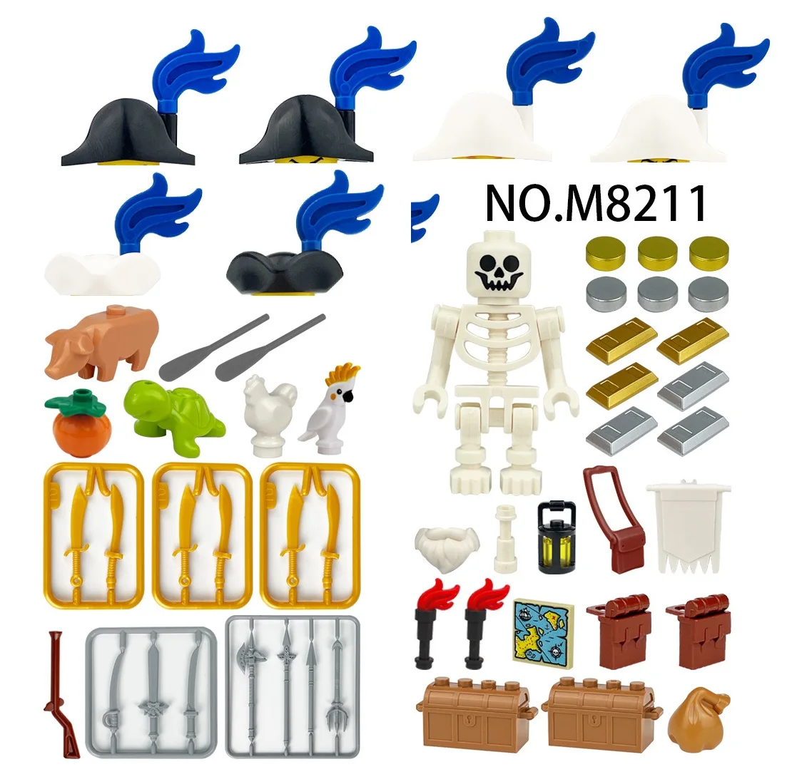 해적선 보트 장면 12개 미니 액션 피규어 해적 해골 보물 무기 액세서리 조립 블록 장난감 세트 브릭 키트