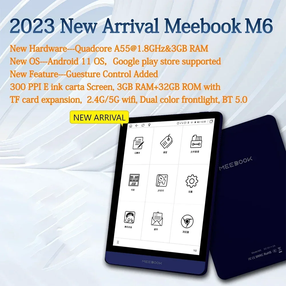 In Stock Meebook M6 E-book Reader 6 inch E-ink 300PPI Screen Ereader with Dual Color Frontlight 3G/32GB Android 11 EBook Reader