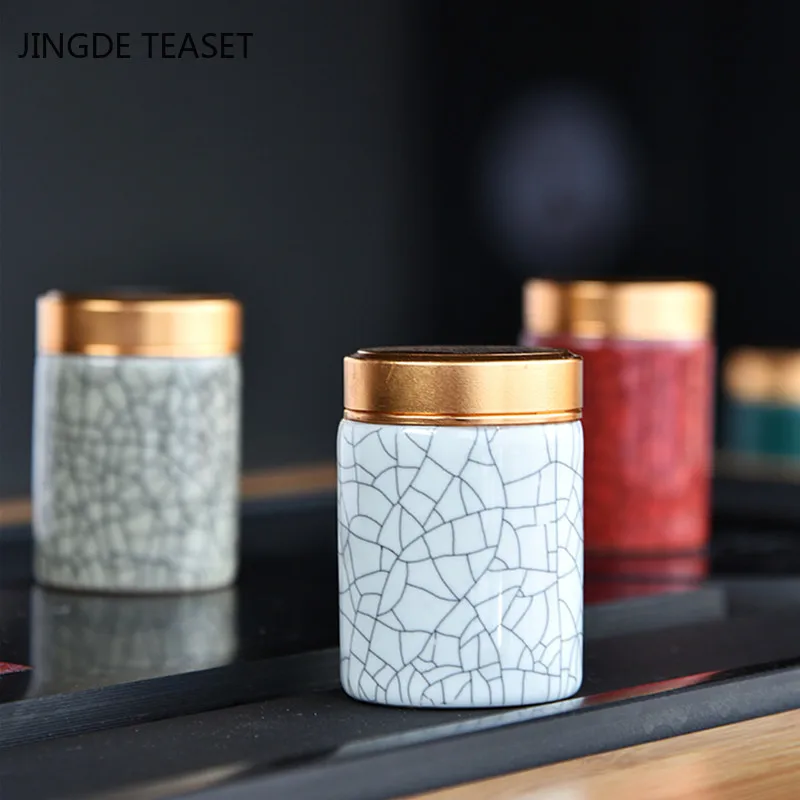 Tea Canister Mini Ceramics Tea Caddy Oolong Tieguanyin Containers Travel Tea Bag Sealed Jar Coffee Powder Canister