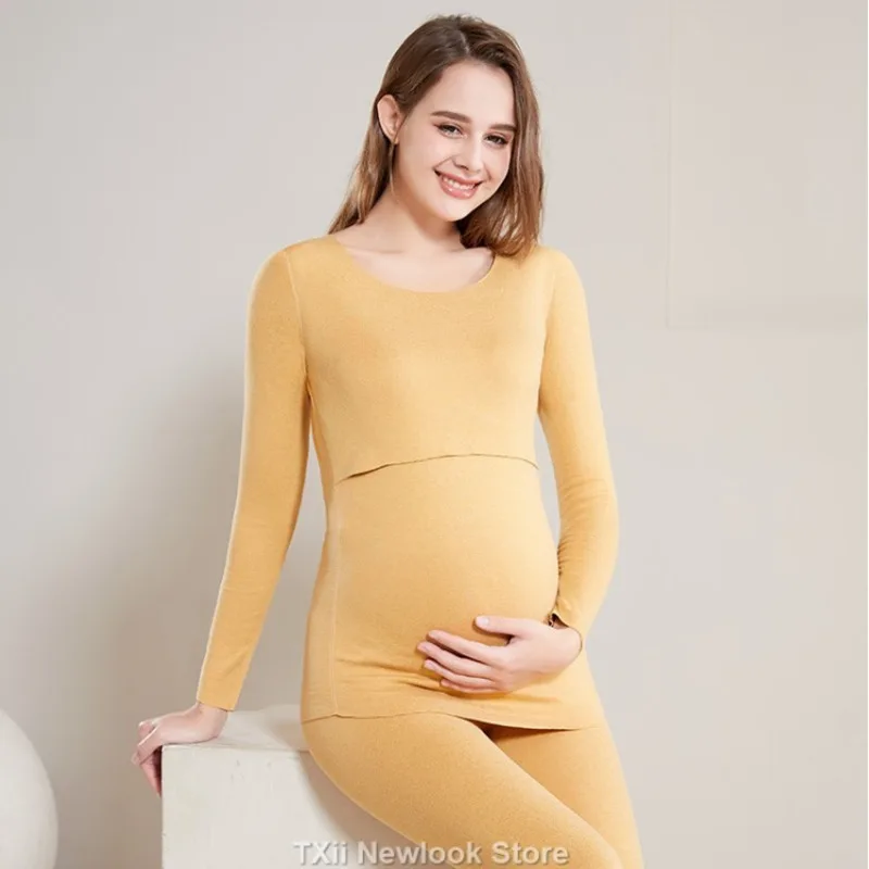 

TXii Silk Down Pregnant Women's Thermal Underwear Set Autumn Clothes and Trousers Breast-feeding Clothes Nursing Moon Clothes