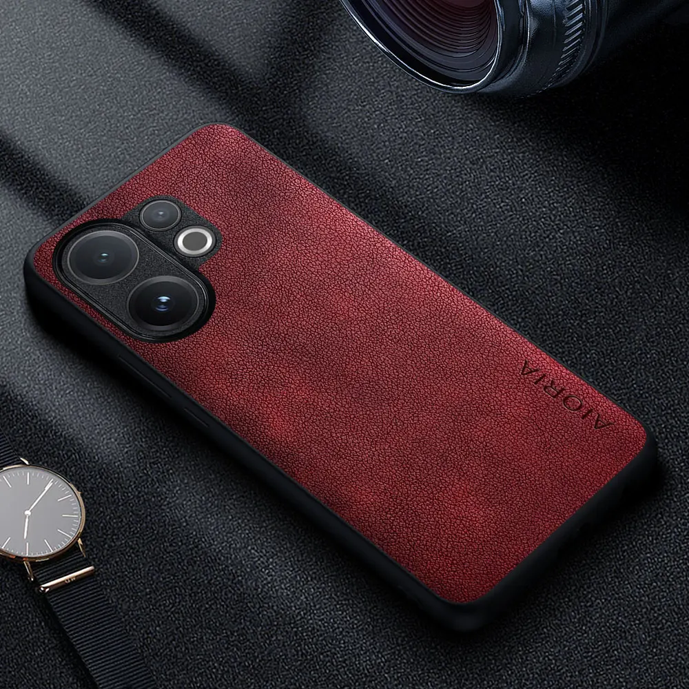 Premium Luxury Leather Phone Case - Retro Business Style Solid Color