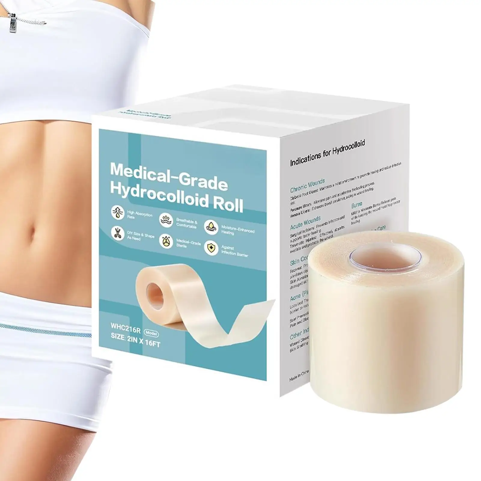 Silicone scar patch hydrocolloid roll self-adhesive patch bandage highly absorbent for burn blister wound care