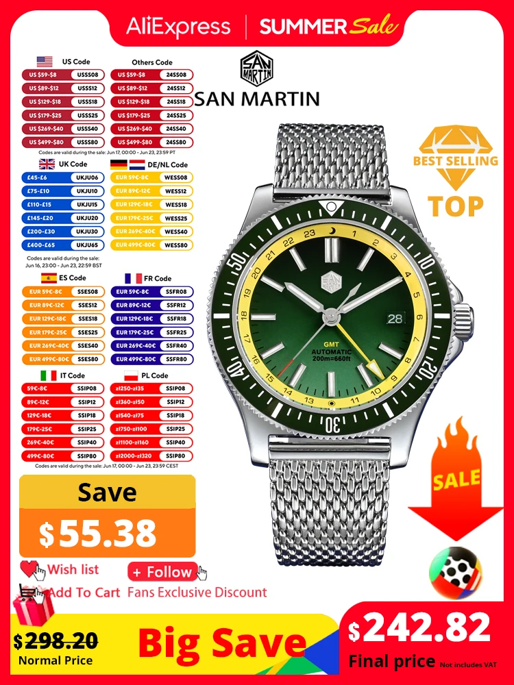 San Martin оригинальный дизайн 41 мм GMT часы для дайвинга NH34 автоматический механический быстроразъемный Браслет Водонепроницаемый 200 м светящийся SN0119