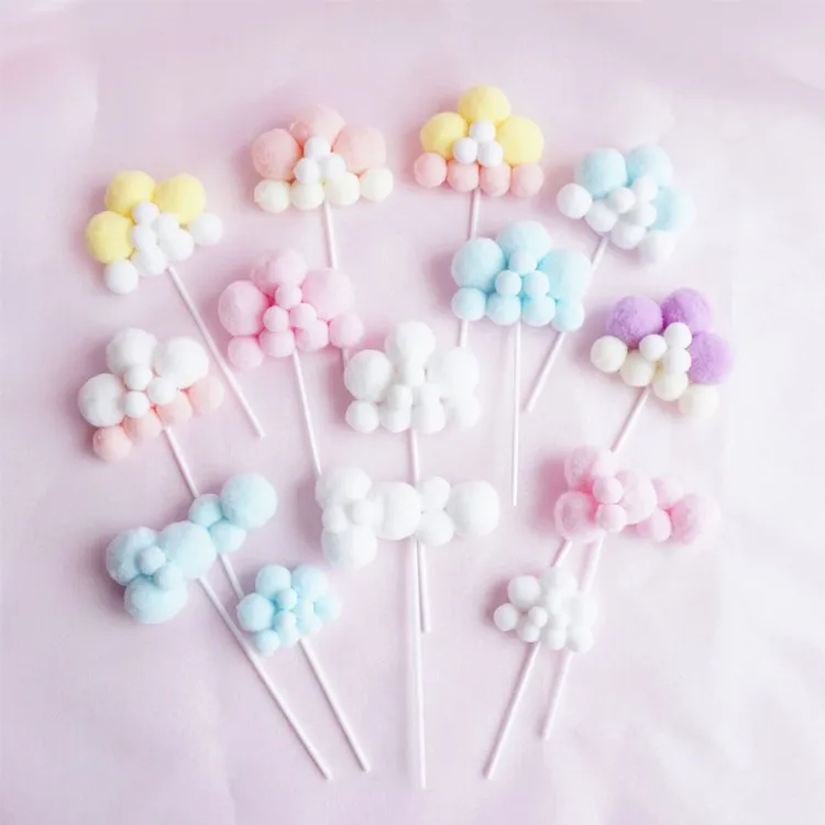 

10pcs Cloud Cake Topper Chroma Ball White Pink Purple Wedding Cake Decorating Supplies Birthday Party Baby Shower Cupcake Topper