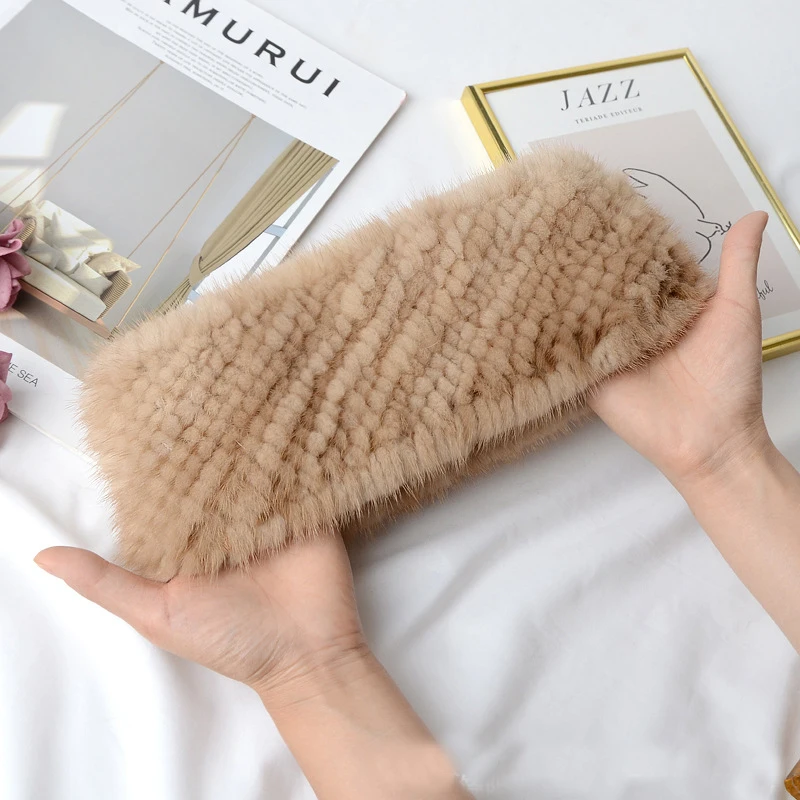

headbands for women Real fur hair band hair accessories Mink knitting female headband for hair Elastic band made scarf