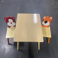 Kids Table and 2 Chairs Set, 3 Pieces Toddler Table and Chair Set, Wooden Activity Play Table Set (Bear&Tiger) 1