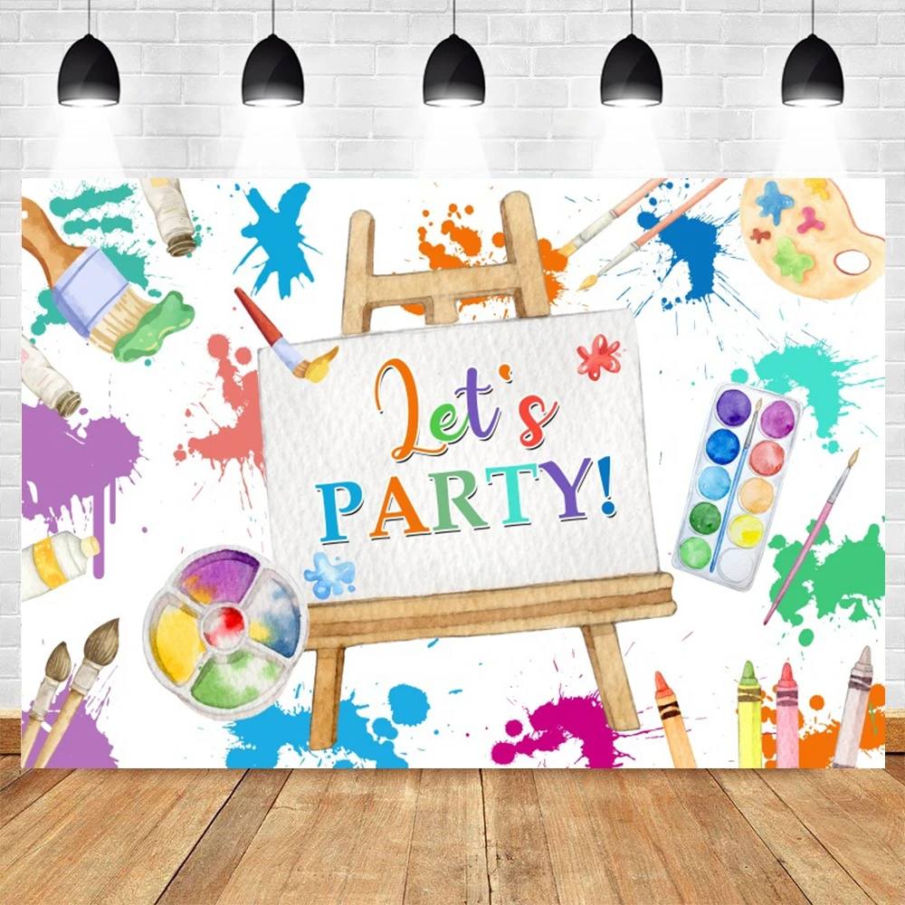 Let's Paint Theme Slime Party Photography Backdrop Watercolor Graffiti Kid Artist Birthday Party Art Painting Photo Backgrounds