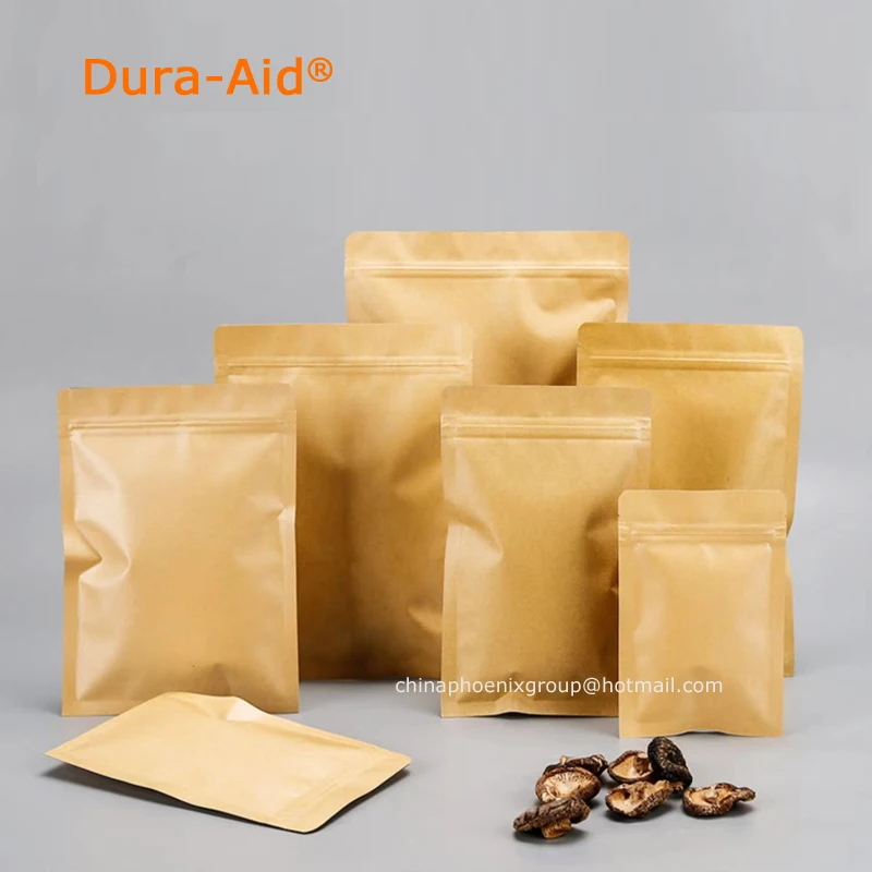 

100pcs Flat Kraft Paper Zip Lock Gift Packaging Bag Capsule Nuts Grain Spice Corn Powder Chocolate Ground Coffee Paper Gift Bags