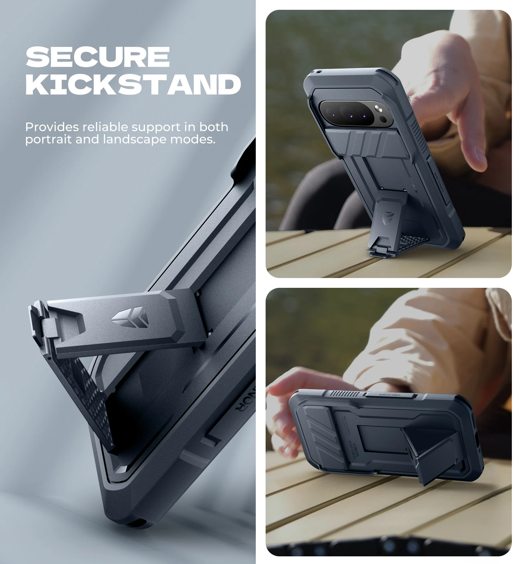 Slide Camera Cover Case with Built-in Screen Protector, Kickstand, and Rugged Shockproof Bumper