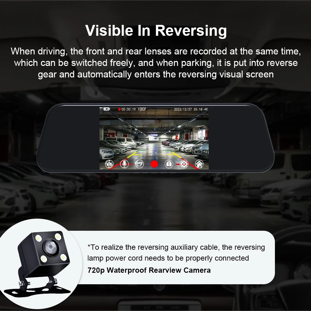 PSTIG XS5Pro Car Camera Recorder Rearview Mirror New 5.5Inch Full HD 1080P 64G Dash Cam Car DVR Video Dual Lens Touch Screen