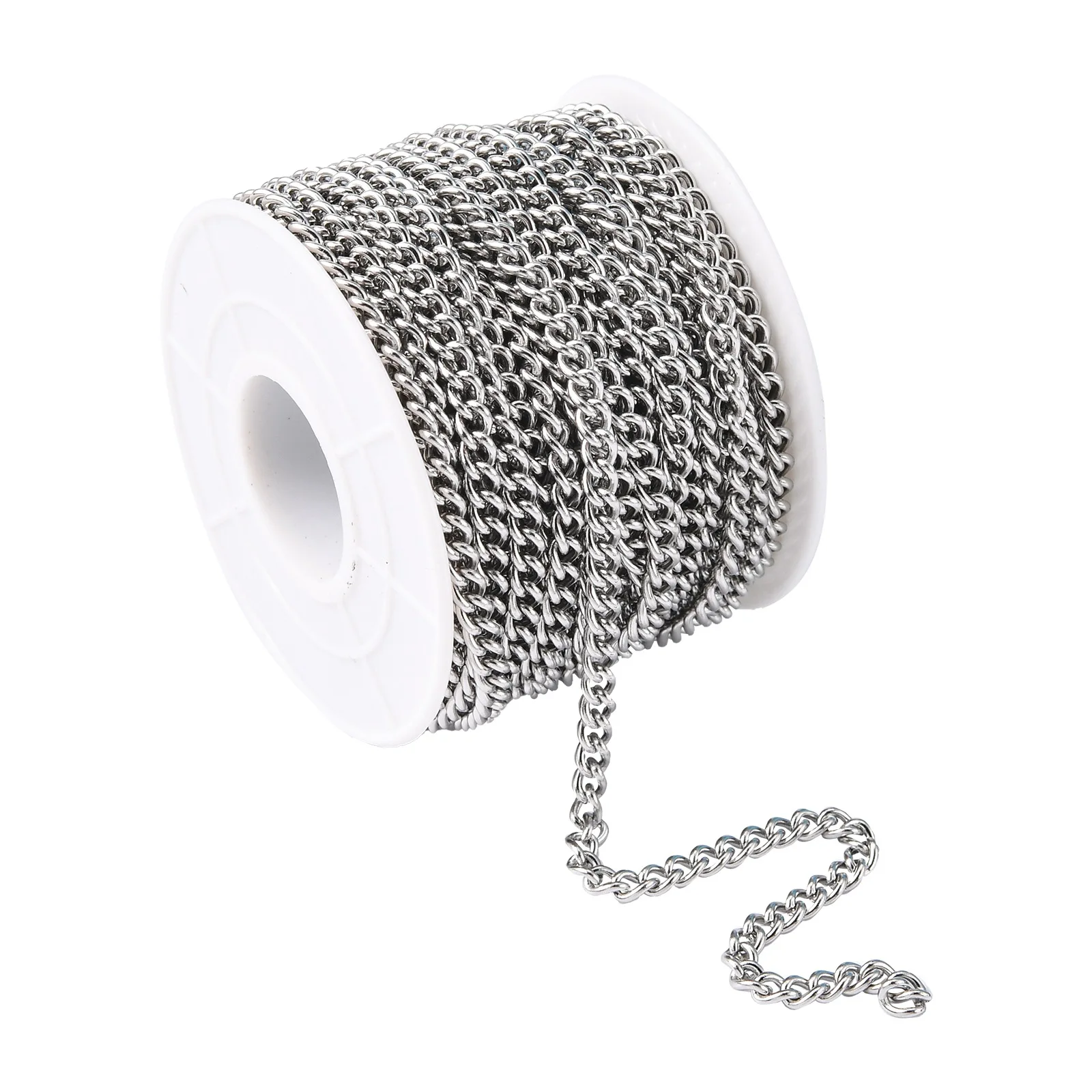 304 Stainless Steel Curb Chains, Unwelded, Stainless Steel Color, 5x3.5x1mm; about 10m/roll