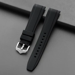 Universal Waterproof Curved - End Silicone Watch Band - Rubber Strap for Men and Women, Sports Design, 20mm & 22mm (Black)