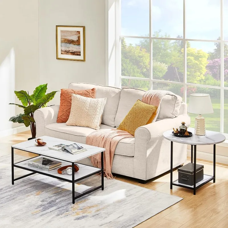 Coffee Table, White Modern Coffee Tables for Living Room, Detachable 2 Small Coffee Tables, Faux White Marble 6