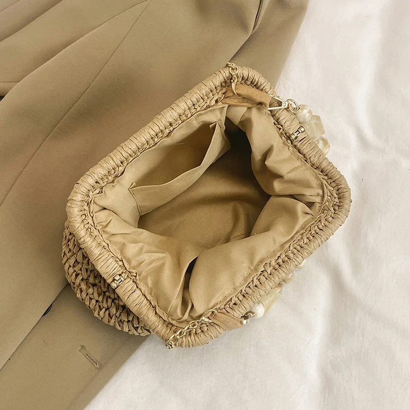 New Grass Woven Shell Bag Leisure Vacation Beach Bag Women's Exquisite Handbag Single Shoulder Handbag
