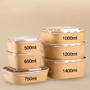 Boîte à déjeuner jetable en papier Kraft, boîte à déjeuner carrée, boîtes d'emballage de restauration rapide, bols en papier avec couvercle, boîtes à Bento ménagères 10 pièces/ensemble 1