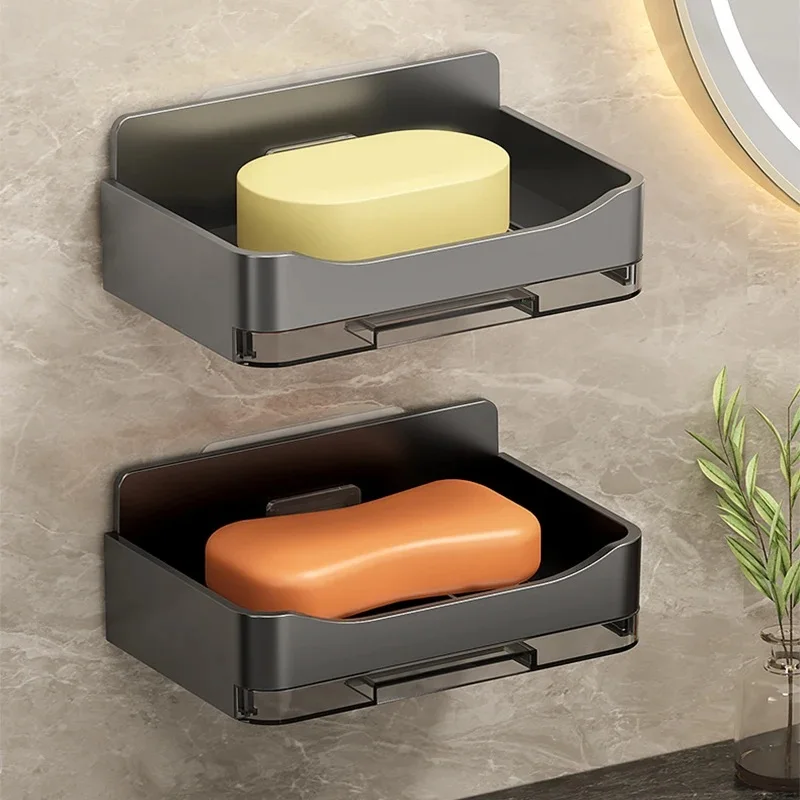 Double Layer Soap Holder Bathroom Soap Dish With Drain Water Self Adhesive Container Box Plastic Wall Dispenser Tray soap holder,shower soap tray,soap dish rack
