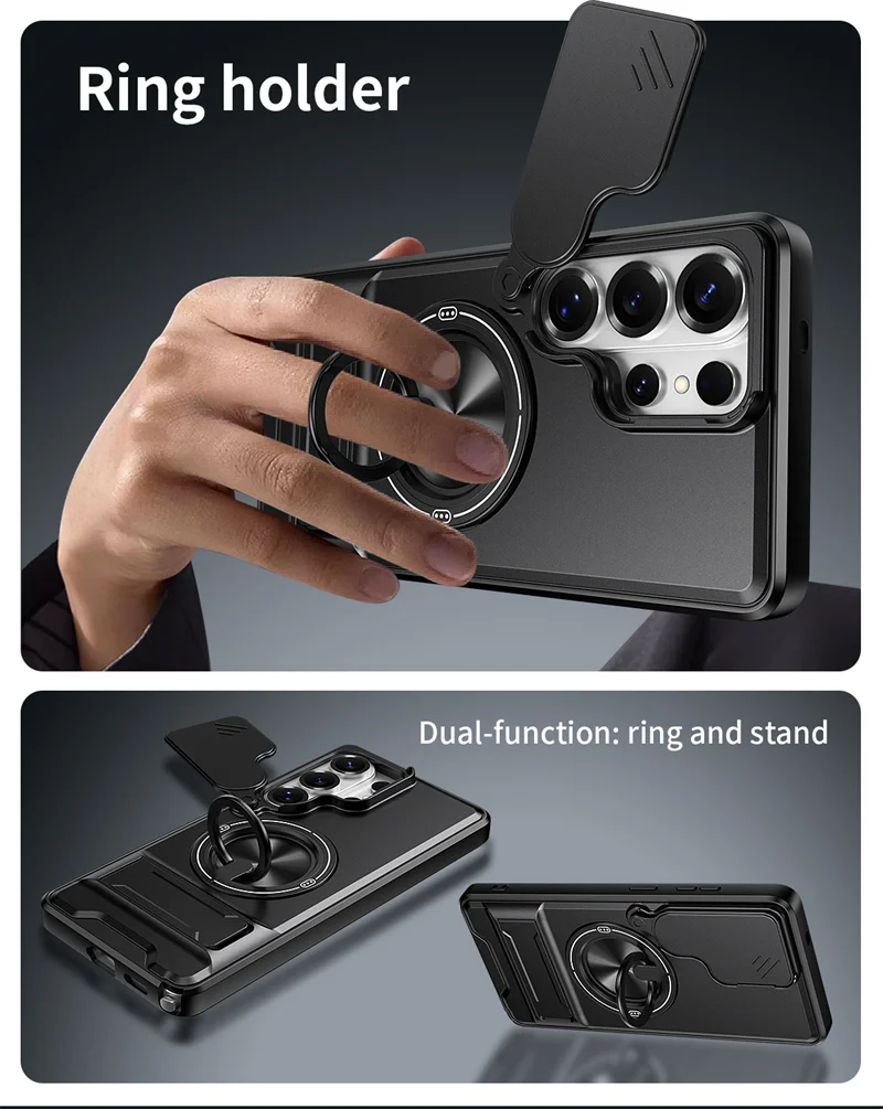 Premium Armor Case with Lens Protection and Stand Holder, Wireless Charging Compatible