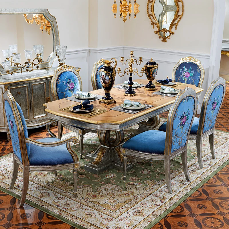 

Ткань во французском стиле обеденный стул, обеденные столы и стулья из массива дерева, роскошные большие квартиры, классический европейский стиль, 2,35 м