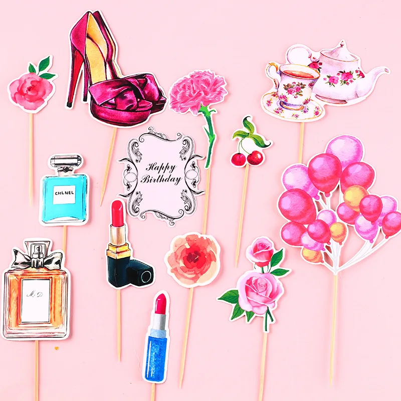 High Heel Balloon Cake Topper Music Lipstick Perfume Happy Mother's Day Birthday Decoration Party Cupcake Baking Decor DIY Flag Cake Topper Cake Toppers Cake Decorations Gold Leaf Cake Decorations Party Decorations Cupcake Supplies