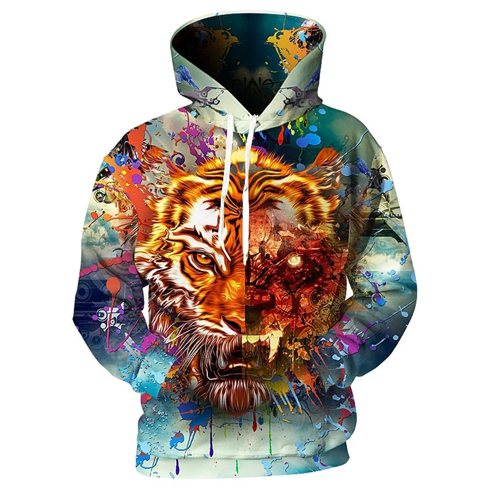 

2023 New Fashion Men's Sport Hoodies 3D Animals tiger Printing Tops Coat Loose Sweatshirt Long Sleeve Pullover Hooded Sweaters
