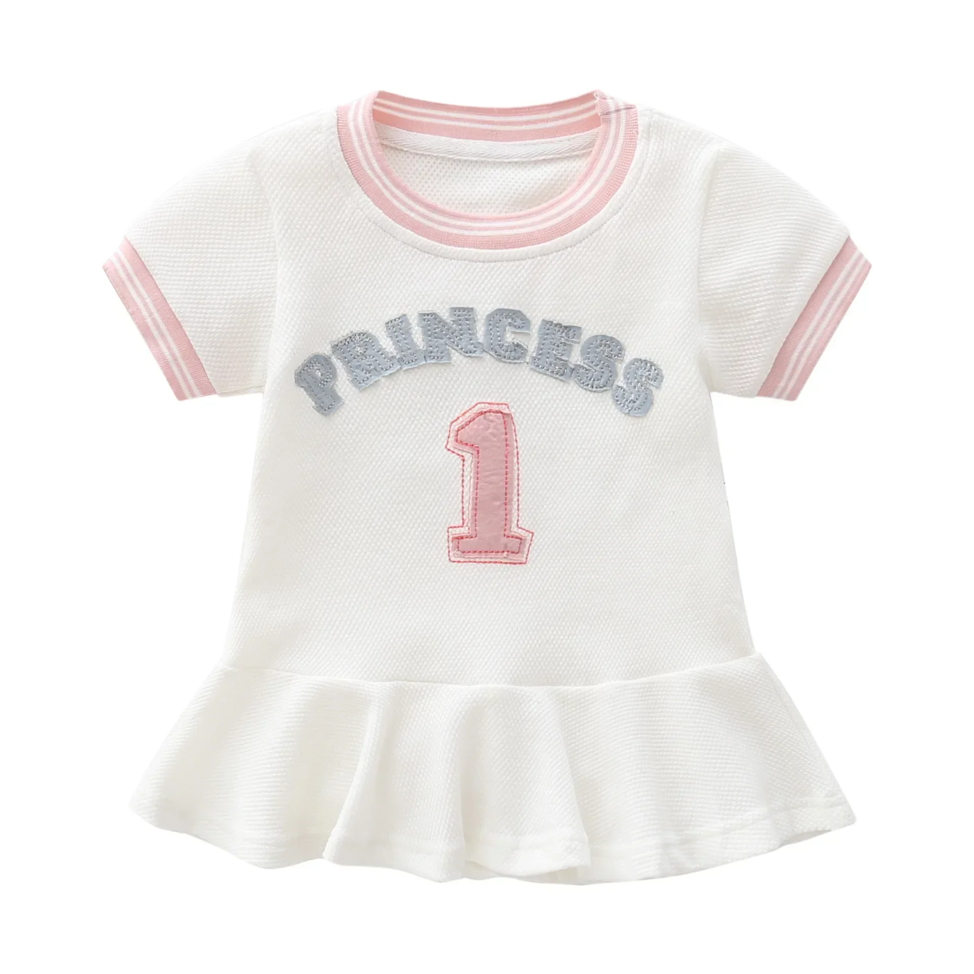 

New 2021 summer kids girls clothes baseball dress cotton letters short-sleeved lapel baby girl foreign princess dress 1-4 years