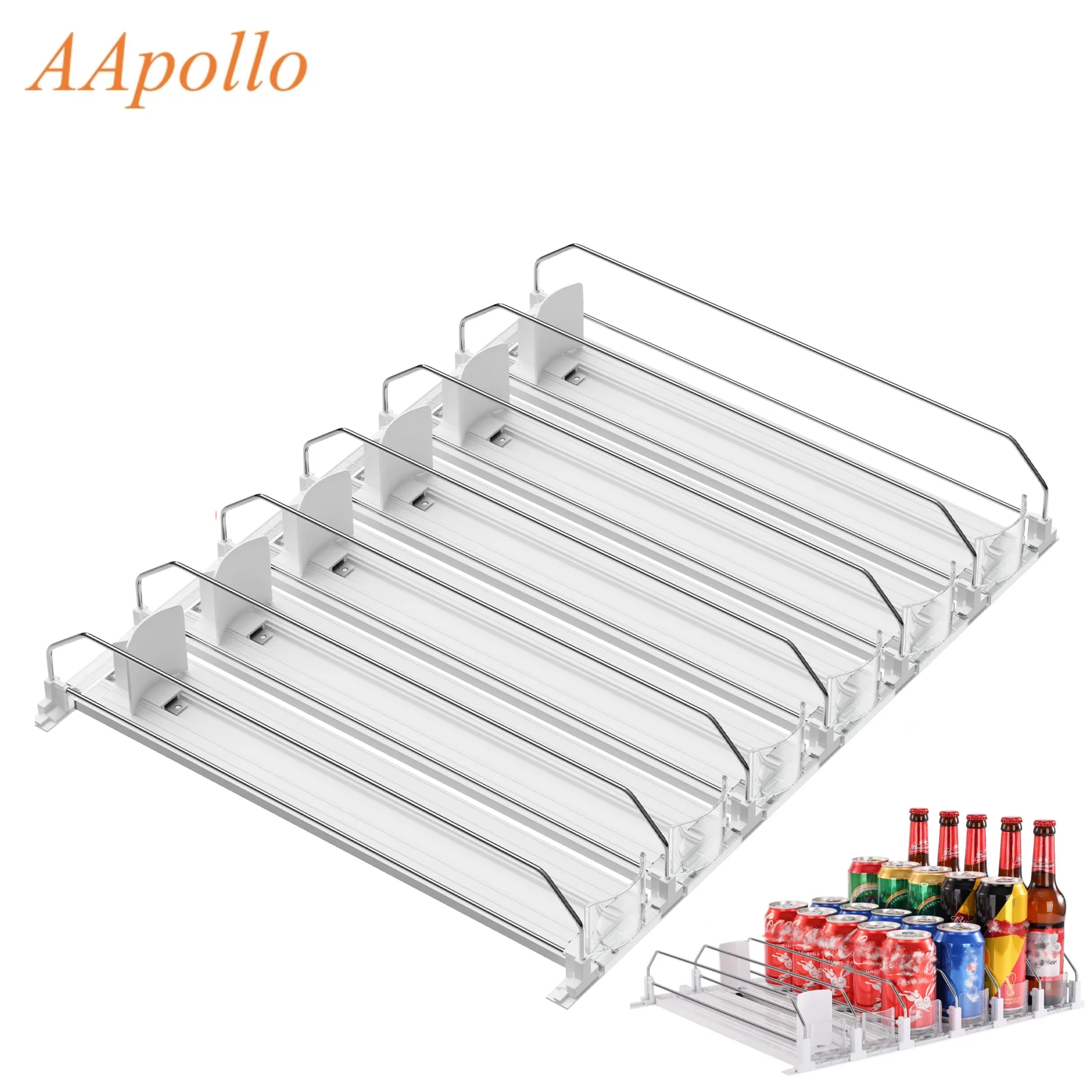 Drink Organizer for Fridge-White Automatic Pusher 6 Rows Glide Soda Dispenser for Fridge-Holds up to 30 Cans