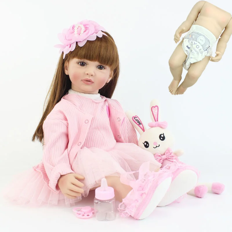Lifelike Realistic Reborn Baby Girl Doll Toy Full Silicone Body 55 CM 22 Inch Long Hair Princess Toddler Bebe Christmas Gifts 6