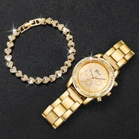 Fashion Women Stainless Steel  Gold Color Quartz Watch & Diamond Bracelet - Image 4