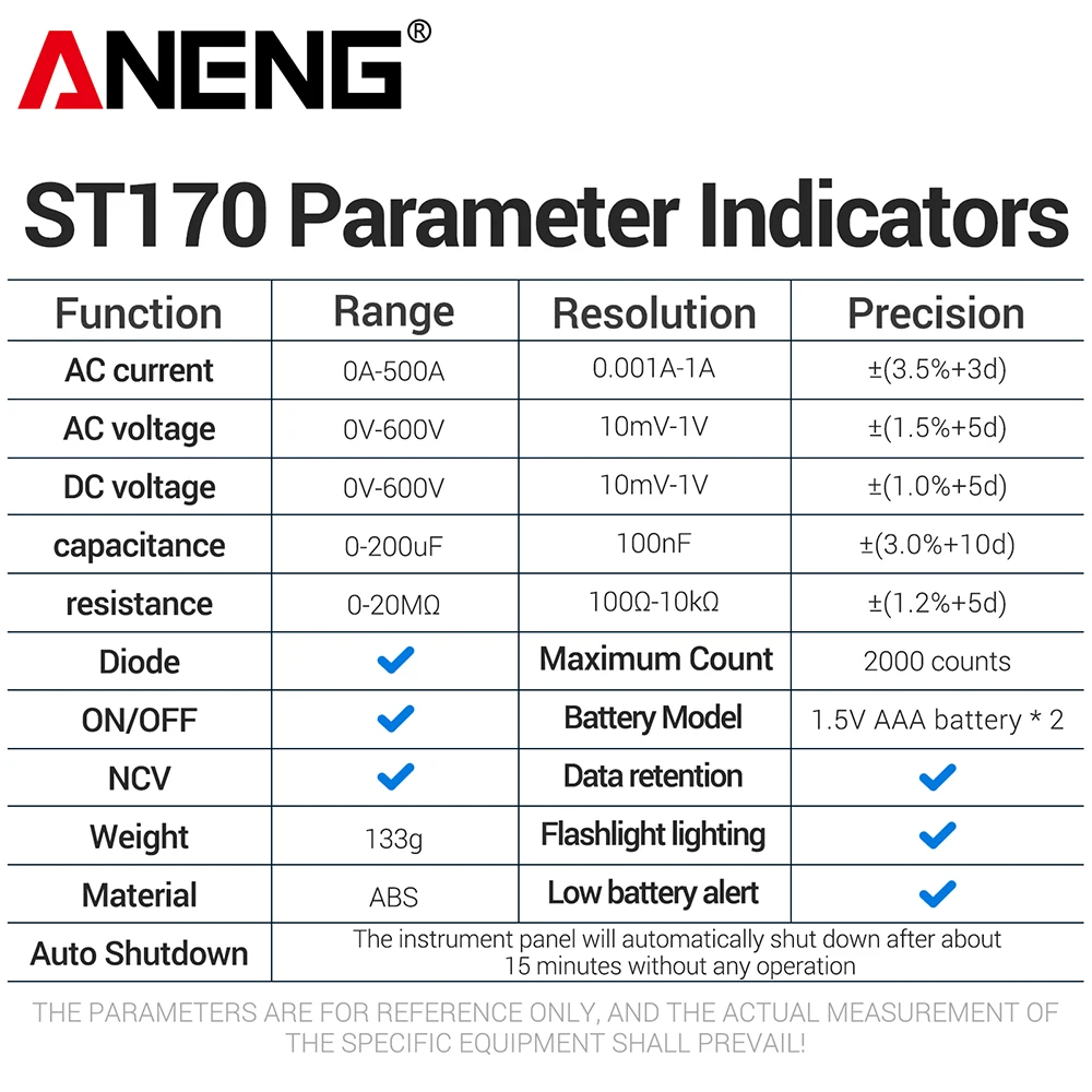 Car Repair Clamp Meter 1999 Counts professional ANENG ST170 multimeter AC/DC Voltage Tester Capacitance NCV electricians tools