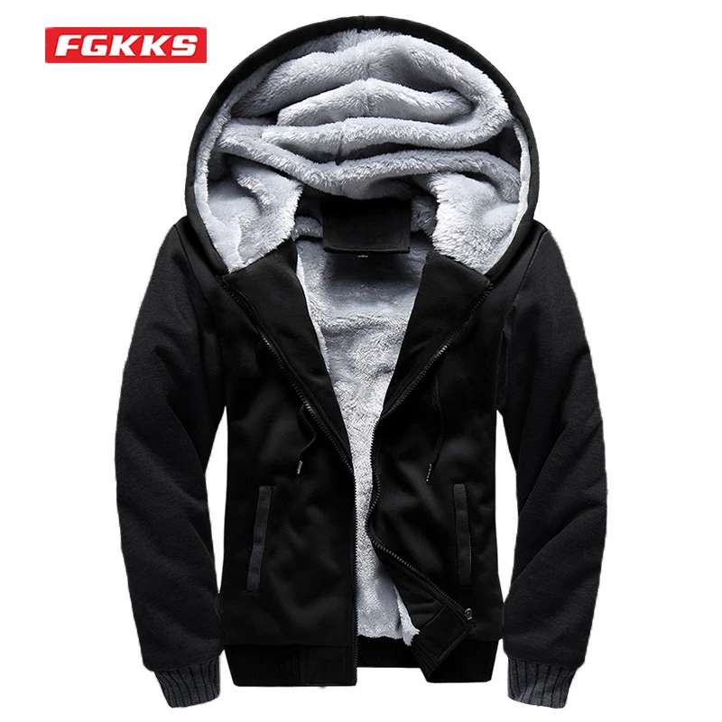 FGKKS 2022 Hoodie Sweatshirt Men Winter Thick Warm Cotton Hoodie Coat