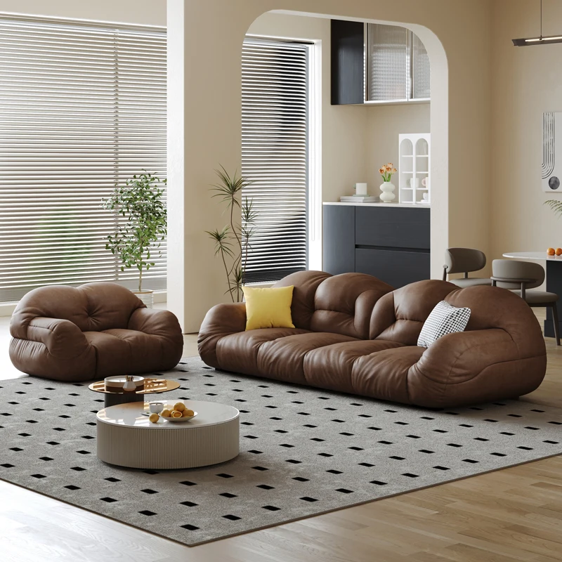 

Molin Italian minimalist leather sofa designer simple living room small apartment retro straight lazy sofa original