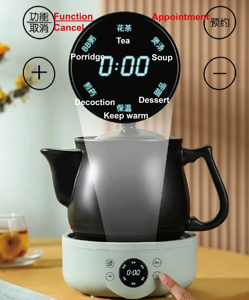 220V Smart Chinese Medicine Pot Home Multifunctional Health Pot Appointment Split Ceramic Porridge Soup Pot Keep Warm Pot 1.8L 5