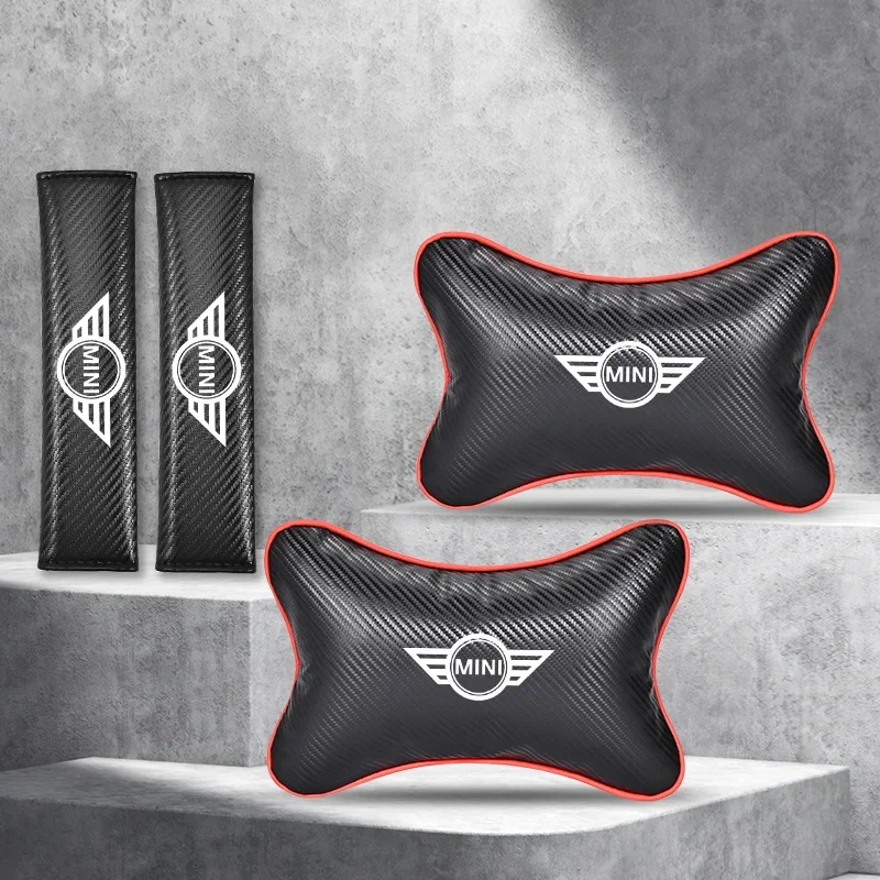 Carbon Fiber Car Seatbelt Shoulder Pad Headrest Neck Pillow For BMW Mini Cooper One S Countryman R50 R53 R60 F55 F56 Clubman JCW
