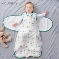 Baby Sleeping Bag Wearable Blanket Newborn Swaddle Wrap Sack Gauze Bamboo Cotton Spring 1Tog Sleep Bag Changing Diaper 0-24M 1