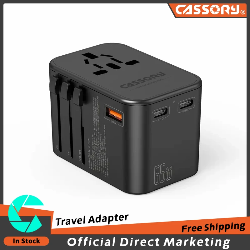 CASSORY 65W Quick Charge GaN Super Mini USB Travel Adapter Plug Type-C PD Wall Charger