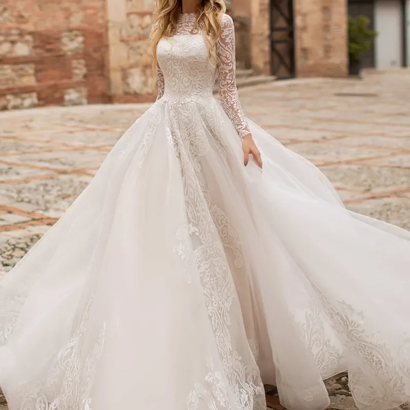 Luxury Wedding Dresses Sexy Bridal Gowns Lace Appliques Long Sleeves Robe 2025 Vintage Vestidos De Novia Exquisite Customized 2