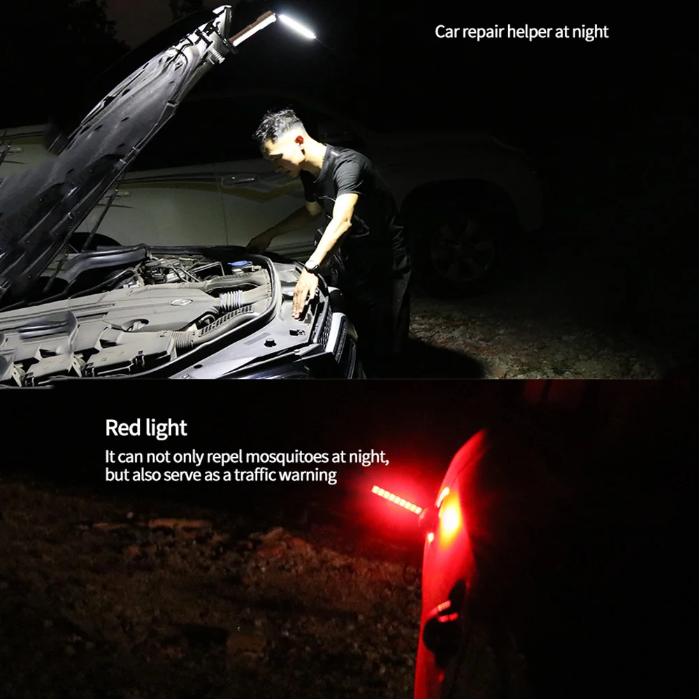 Folding COB XPE LED Handheld Flashlight 18650 Rechargeable Garage Work Light Magnet Emergency Car Inspection Lamp Red SOS Strobe