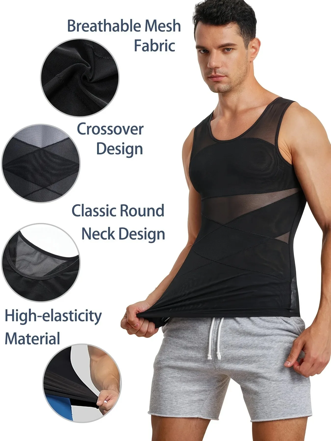 Slimming Vest Men's Breathable Compression Tummy Control Undershirt Slimming Body Shaper Sleeveless Tank Top Shaping Spring/Summer Sweatshirt