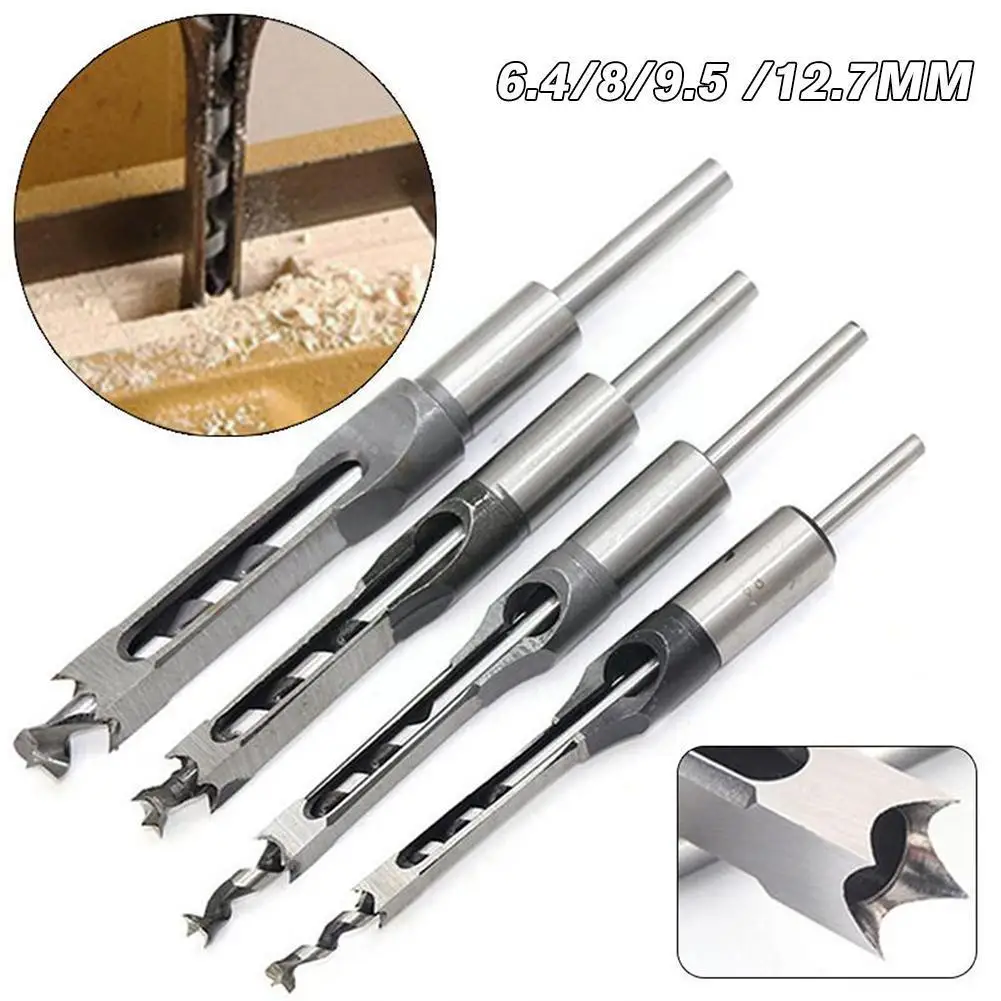 

4PCS HSS Twist Drill Bits Square Auger Mortising Chisel Extended Drill Kit Square Tool Saw Set Woodworking Hole Drill Set T M1H1
