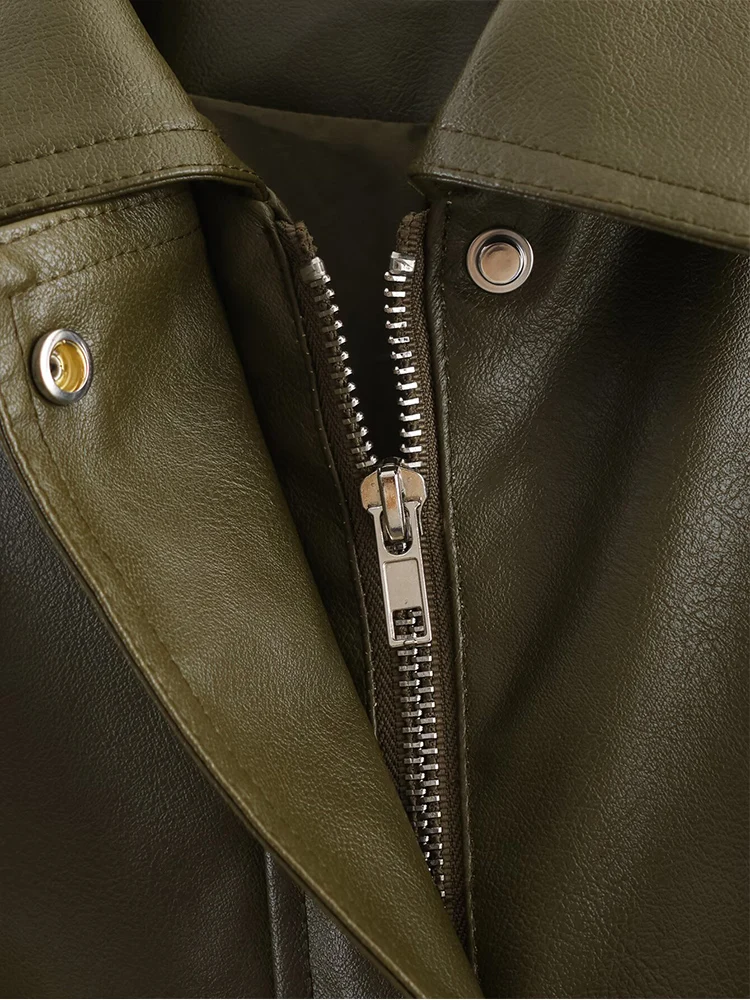 Winter New Women Pu Leather Jacket Leisure Lapel Long Sleeve Zipper Oversize Bomber Jackets Chic Female High Street Outerwear