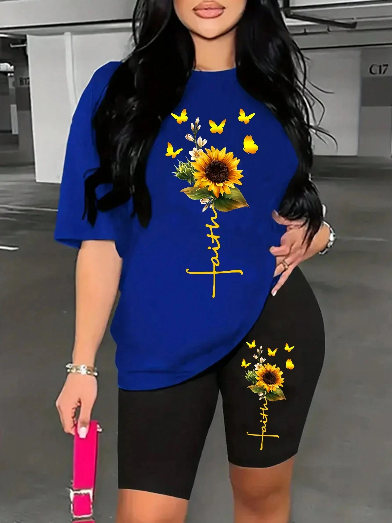 Camisas Para Mujer Moda O-Cuello Casual Tres Cuartos Estampado De Girasol Tops Camiseta Blusa Odeerbi Odb126703