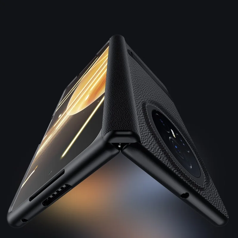 Luxury Magnetic Bracket Genuine Leather Case with Glass Film and Hinge Protection