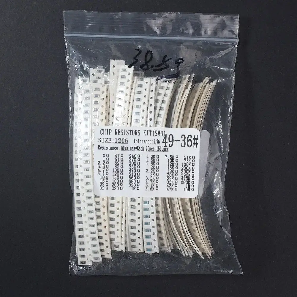 Smd Resistor Smd Chip Resistor 1500pcs 0603 0805 1206 SMD Film Resistor 0R~10M Accuracy 1% 60 Kinds*25pcs SMD Chip Resistor DIY Assorted Set of Resistors Kit