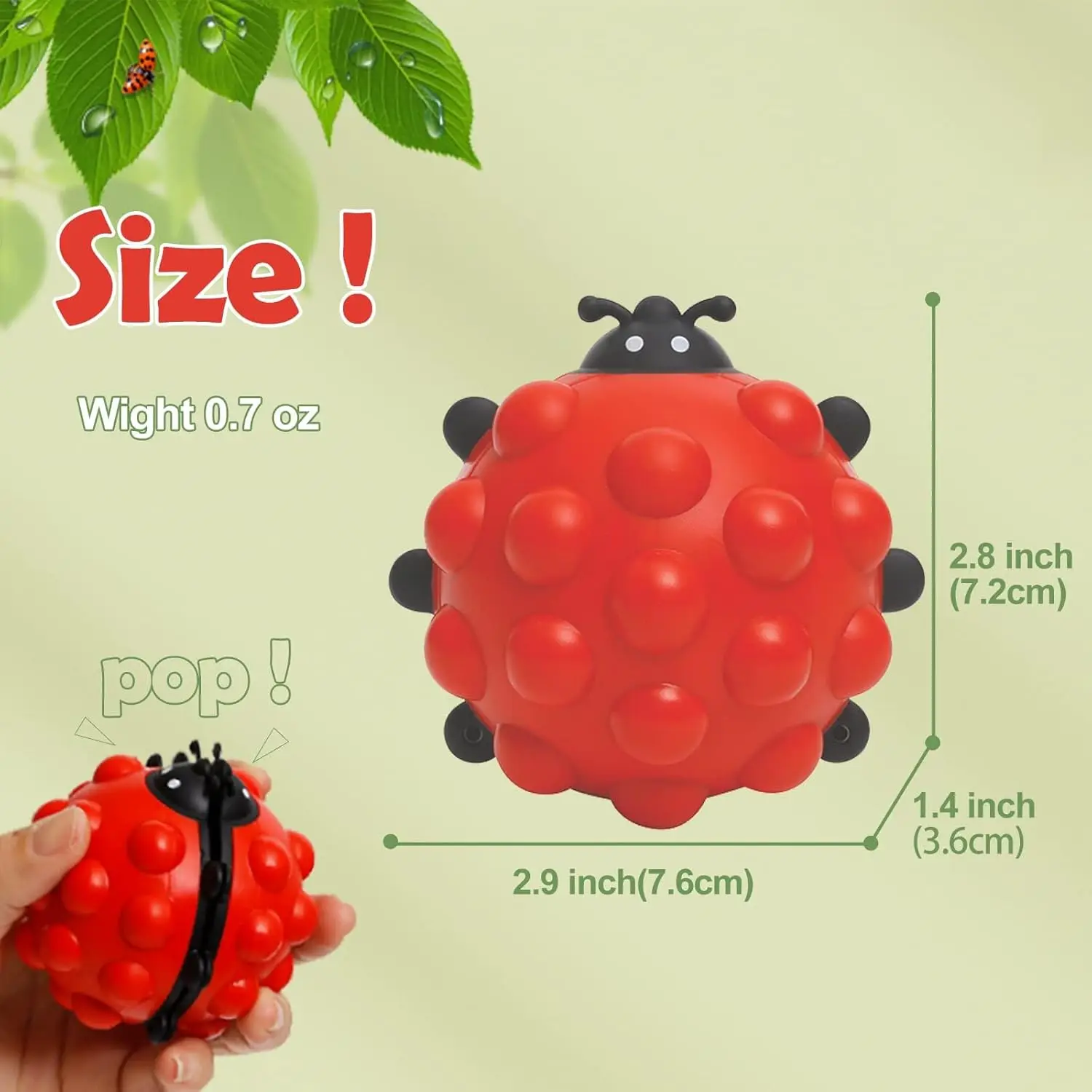 3D Ladybug Pop Fidget Toy, Squishies Sensory Bubble Popper Push Squeeze Balls Stress Relief Early Education Toys Gift Christmas 3